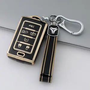 Luxury Tpu Car Key Cover with Keychain, Shockproof and Scratch-Resistant, Fits Jeep Grand Cherokee and Wrangler, Easy Installation