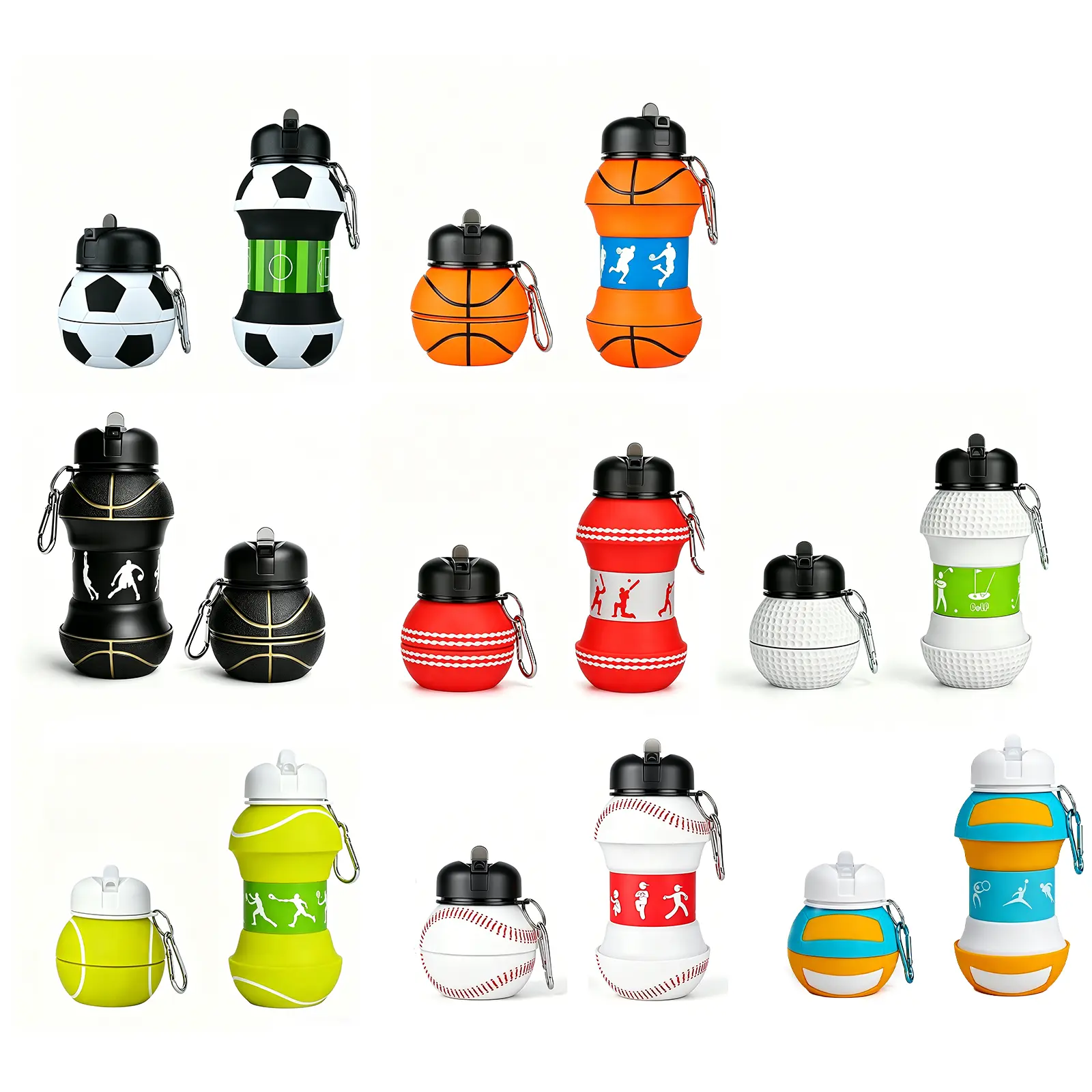 10 Pcs BPA-Free Collapsible Silicone Water Bottle with Basketball Design, 18.6oz Leakproof Drink Container for Kids, Perfect for School, Sports, Gym and Outdoor Travel