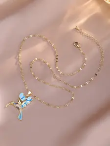 New Colorful Oil-Drop Bird Necklace Pendant for Women, Fashion Bee Hummingbird Clavicle Chain, Versatile Jewelry Accessory