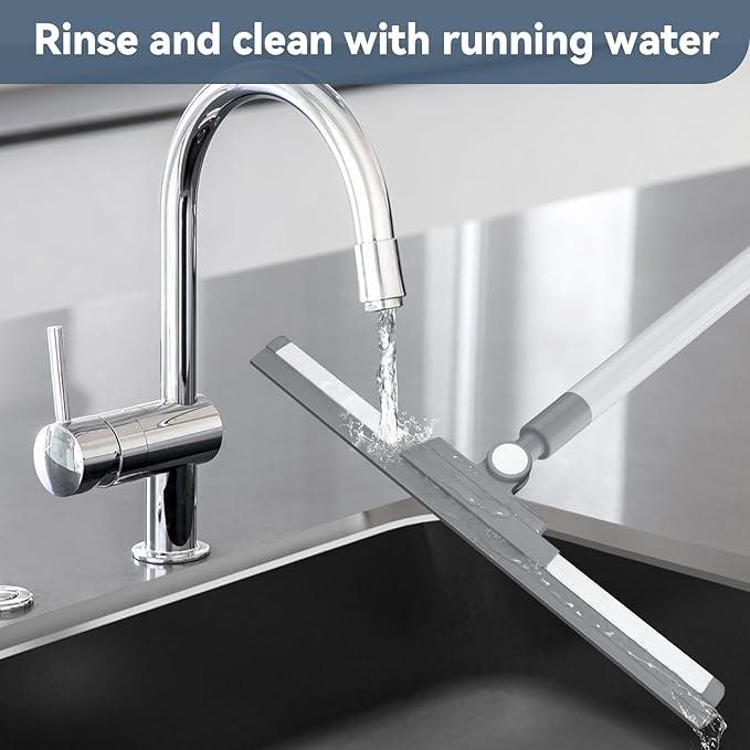 Floor Squeegee with 44.49'' Long Handle - 180° Rotating Head, Squeegee for Floor | Squeegee Broom | Squeegee for Window Cleaning | Bathroom Tile | Deck, Cleaning Essentials