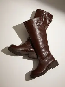 Cider BUCKLE CHUNKY HEELED KNEE HIGH BOOTS