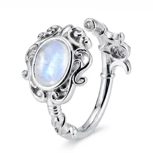 ixluck Natural Moonstone Key Adjustable Ring, Wiccan Pagan Jewelry Gift