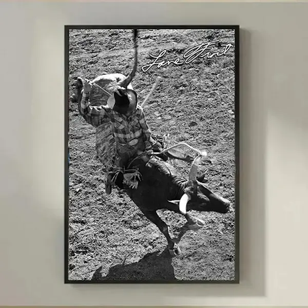 [NO FRAME] Vintage Lane Frost Poster with Signature, Legendary Bull Rider Rodeo Scene, Classic Western Wall Art, Aesthetic Print