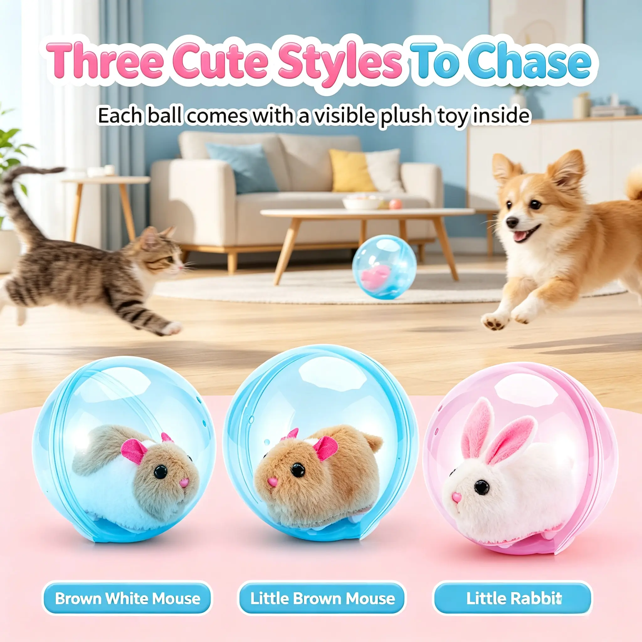 Auto Self-Moving Smart Hamster Cat Play Ball, Viral Hot Interactive Pet Toy with Intelligent Obstacle Avoidance Tech, Battery Operated Safe Material Exercise Toy for Bored Indoor Kittens & Cats