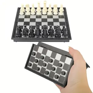 Magnetic Travel Chess Set for Kids and Adults, Portable Foldable Board Educational Toy, Mini Pocket Chess and Checkers Set, Family Game Night, Strategy Board Games