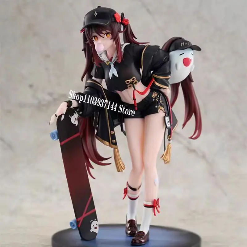 23cm Genshin Impact Hutao PVC Action Figure, Beautiful Girl Collectible with Skateboard, Home Decor Statue for Figurine Collectors, Gift Toy