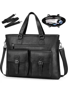 Men's 15.6 Inch Briefcase, PU Leather Laptop Bag, Messenger Bag, Large Capacity, Waterproof, Suitable for Work Business Occasions