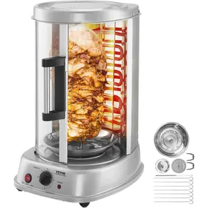 VEVOR Shawarma Grill Machine, Vertical Chicken Shawarma Cooker Machine Countertop, Electric Stainless Steel Broiler Gyro Rotisserie Oven Doner Kebab Machine, for Home Restaurant Kitchen Parties