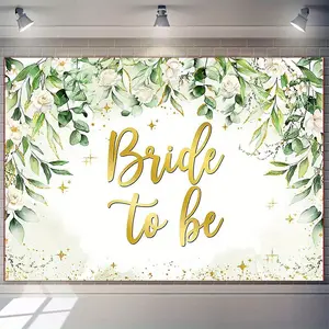 1pc Elegant Sage Green "Bride to Be" Floral Backdrop with Golden Glitter Accents - 230.0x180.01 cm Polyester Fabric Banner for Bridal Showers, Bachelorette Parties, and Wedding Decorations