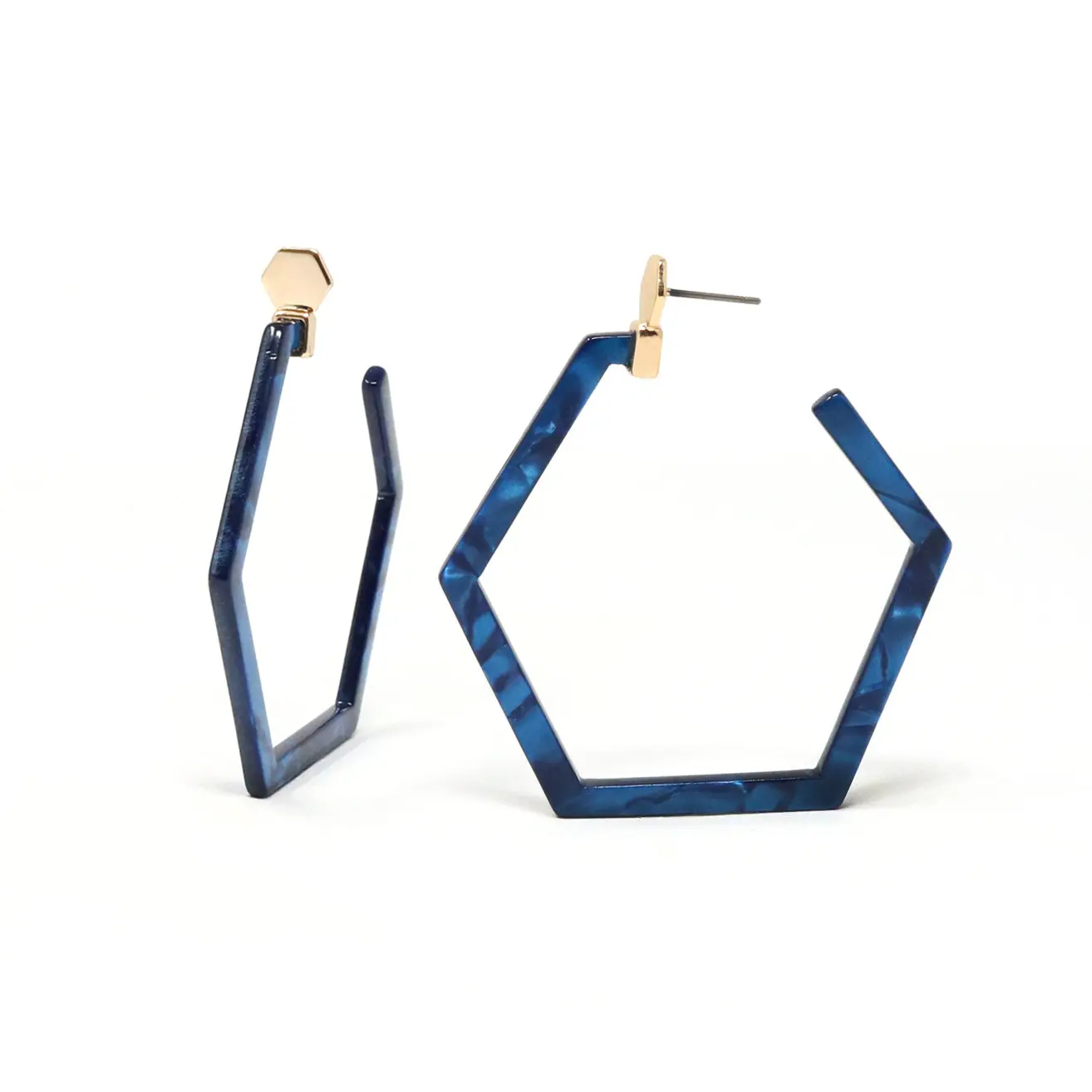Bauble Sky Modern Hexagon Resin Hoop Earrings | Lightweight Elegance & Metal Accent | Add to Cart Buy Now | Contemporary Design
