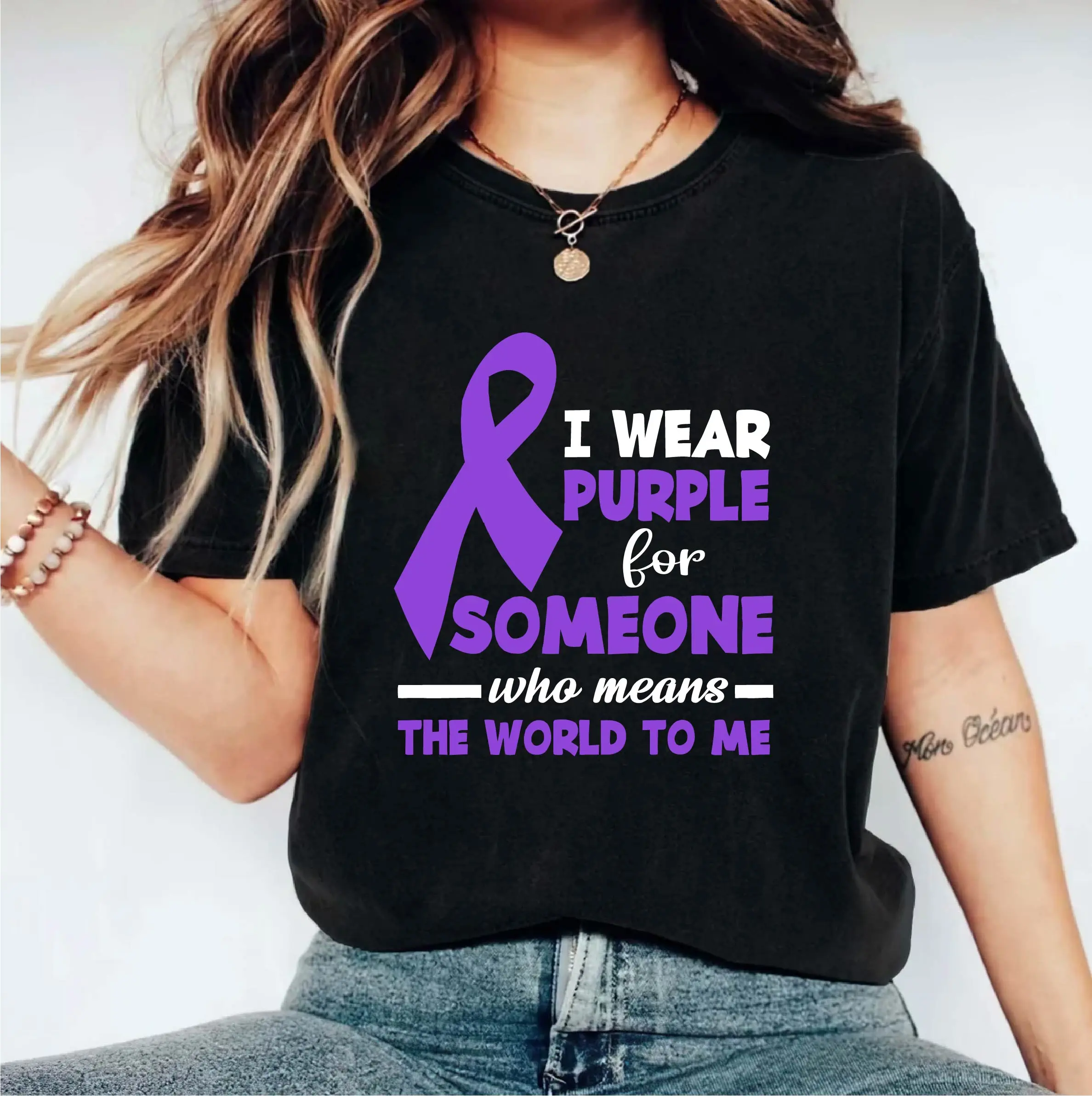 Epilepsy Awareness T-shirt, I Wear Purple For Someone Who Means The World To Me Shirt, Epilepsy Purple Ribbon Tee, Epilepsy Supporter Cute Gift
