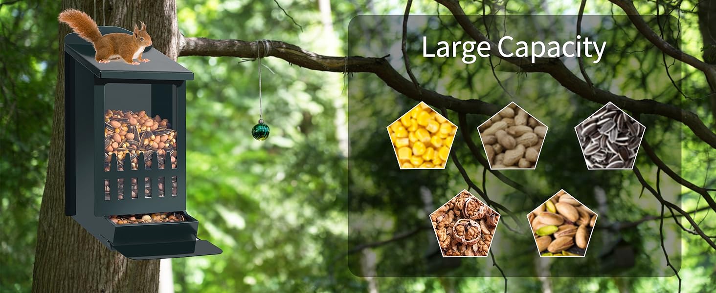 Wildpark Squirrel Feeder for Hanging Outside Tree，Mini Chipmunk Outdoors Squirrel Picnic Bench Feeders Table，Funny Metal House Boxes，Stronger Than Wooden Structure