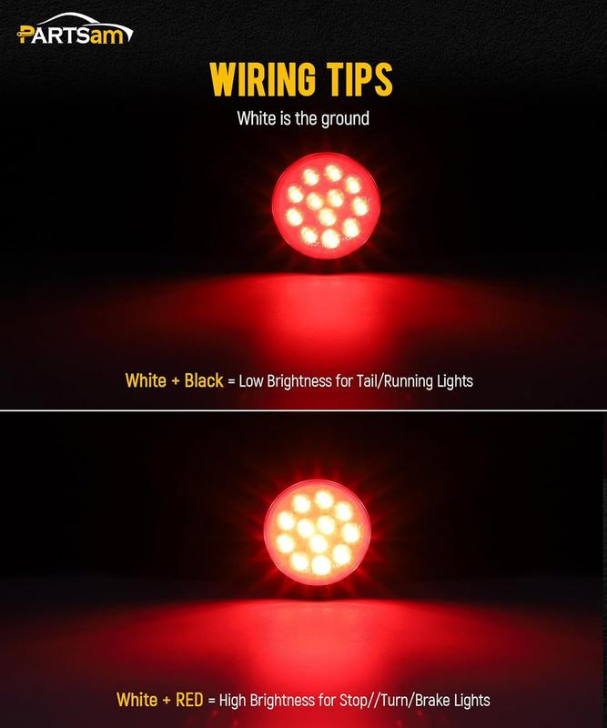 Partsam 4 Inch Round Led Rear Tail Lights Brake Brake Trailer Lights with Rubber Grommets for Trailers RVs Trucks, 8pcs/Set