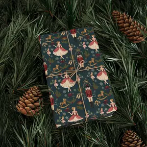 Nutcracker Wrapping Paper: Elegant Ballet Christmas Tree Gift Wrap in Moody Christmas Green