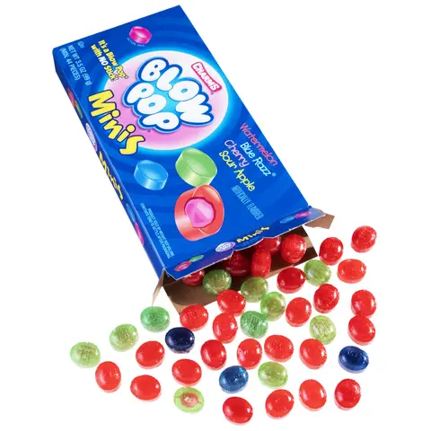 Charms Blow Pops Minis Theater Box, Classic Fruit Flavors, Hard Candy with Gum Center