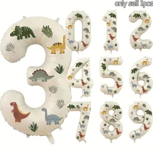 32-Inch Aluminum Foil Number Balloons - Giant Helium-Fill Digits 0-9 with Dinosaur and Greenery Stickers, No Power Needed, Suitable for Birthdays, Anniversaries, Party Decorations - All-Season High Quality Luxury Party Decorations, Themed Balloons
