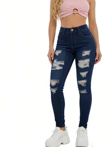 Women's High Waisted Ripped Skinny Jeans Distressed Stretchy Denim Pants Slim Fit Shredded Pencil Trousers Sexy Cut Out BodyconDenim Leggings Trendy Streetwear Style Ships from Los Angeles CA Warehouse Ready to Ship Fast Local Delivery