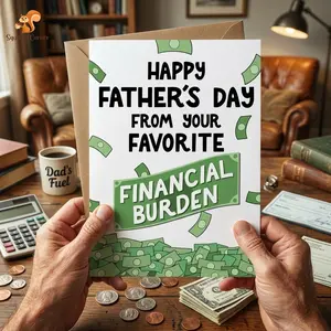 Funny Fathers Day Greeting Card, 5x7 in Hand-Drawn Office Stationery with EnvelOpe, Matte Paper, Personalizable Dad Gifts with Blank Inside