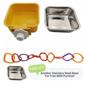 PetSafe 2-in-1 Plastic Pet Bowl with Removable Stainless Steel Insert & 10 Plastic Rings Set - 5"x5" Deep Feeder/Bath Dish with Vertical-bar Mount for Birds Hamsters Guinea Pigs