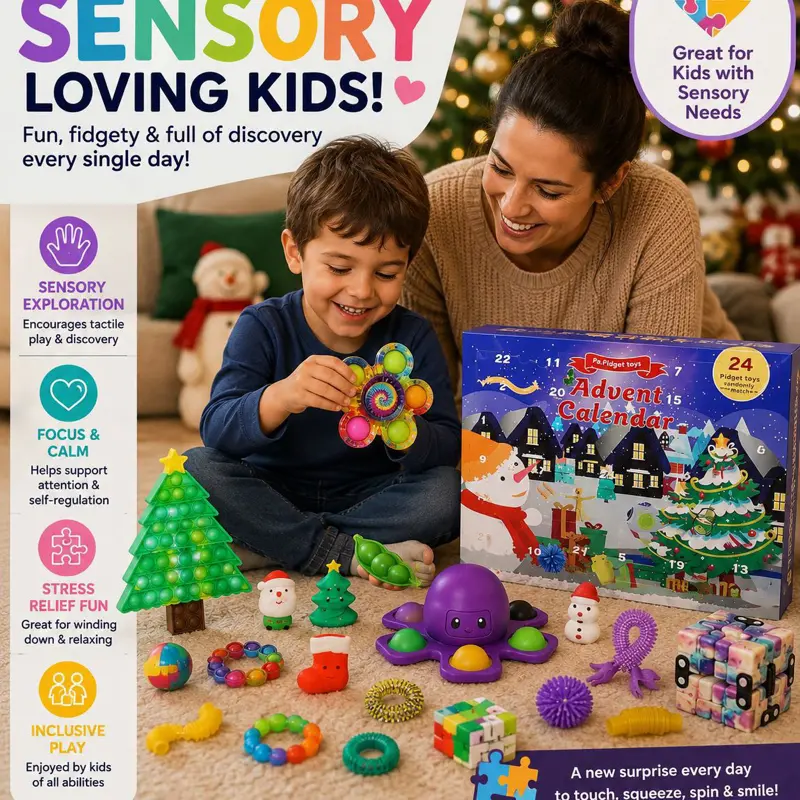 24-Day Acrylic Sensory & Fidget Toy Advent Calendar - Fun Stress-Relief Activity Set with Ornaments, Hanging Ornaments for Kids’ Christmas Occasion