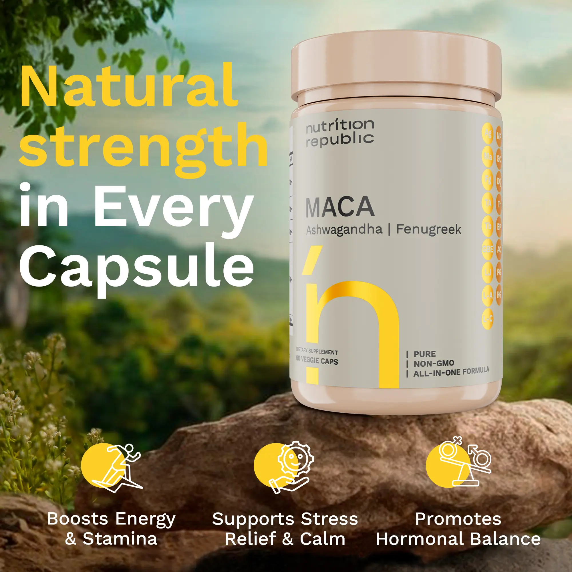 Nutrition Republic Maca PowerCaps - Energy Boost, Stress Relief & Hormonal Balance - Nutritional Supplement for Healthcare & Dietary Use