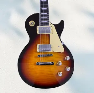 Vintage Sunburst LP Style Guitar with Flame Maple Top - Perfect for Beginners & Pro Musicians