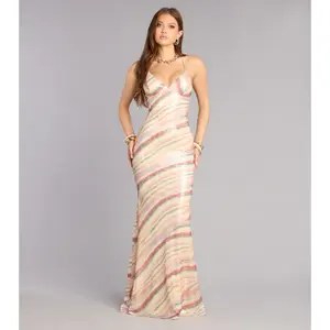 Janella Sequin Striped Formal Dress Janella Sequin Striped Formal Dress