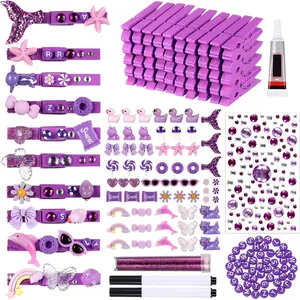 Youyole 50 Sets Cheer Pins Spirit Clips Include Wooden Clothes Pins Mini Resin Animals Bows Beads Letters Self Adhesive Stickers Pen for Cheerleaders Backpacks Christmas Gifts DIY Craft (Purple)