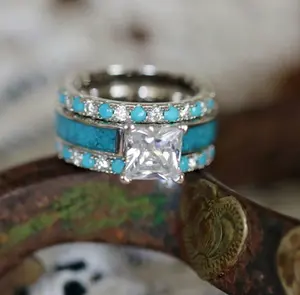 R260- 3 Pcs Set Luxury Turquoise Stone Ring!