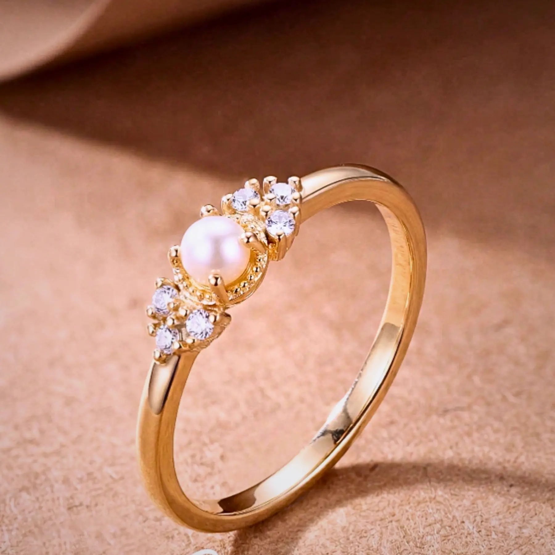 925 Sterling Silver Pearl Ring with Cubic Zirconia, Elegant Bridal Statement Ring for Women, Fine Jewelry Gift