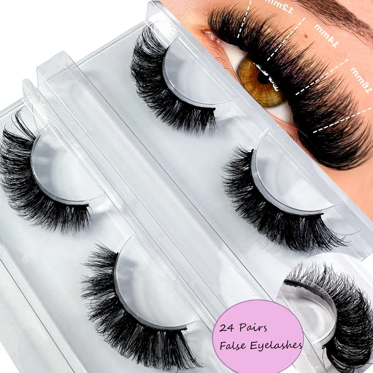 24Pairs 3D False Eyelashes Russian Volume Eyelashes Fake Eyelashes Dramatic Messy Mink Lashes Wispy Long Foxy Eye Lifting Look Eyelash Extension Kit Full Eyelash Strip To Lengthen makeup style