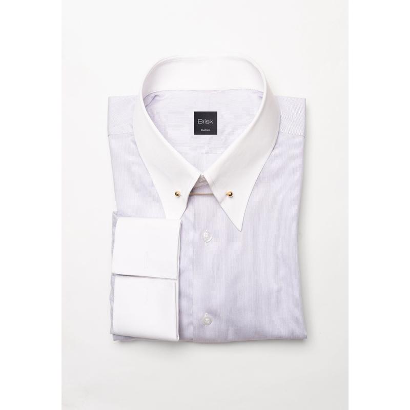 Pastel Lilac Pinstripes Pima Cotton Shirt - White Classic Golden Pin Collar & French Cuffs