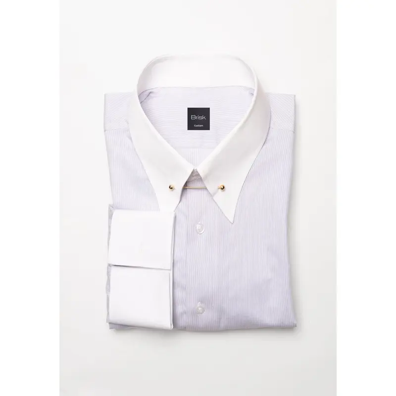 Pastel Lilac Pinstripes Pima Cotton Shirt - White Classic Golden Pin Collar & French Cuffs