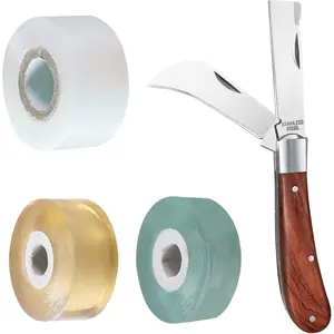 Garden Grafting knife,Stainless Steel Double Blades Rosewood Handle Pruning Knife,3 Grafting Tape Buddy Tape for Fruit Trees,Gardening Grafting Tool