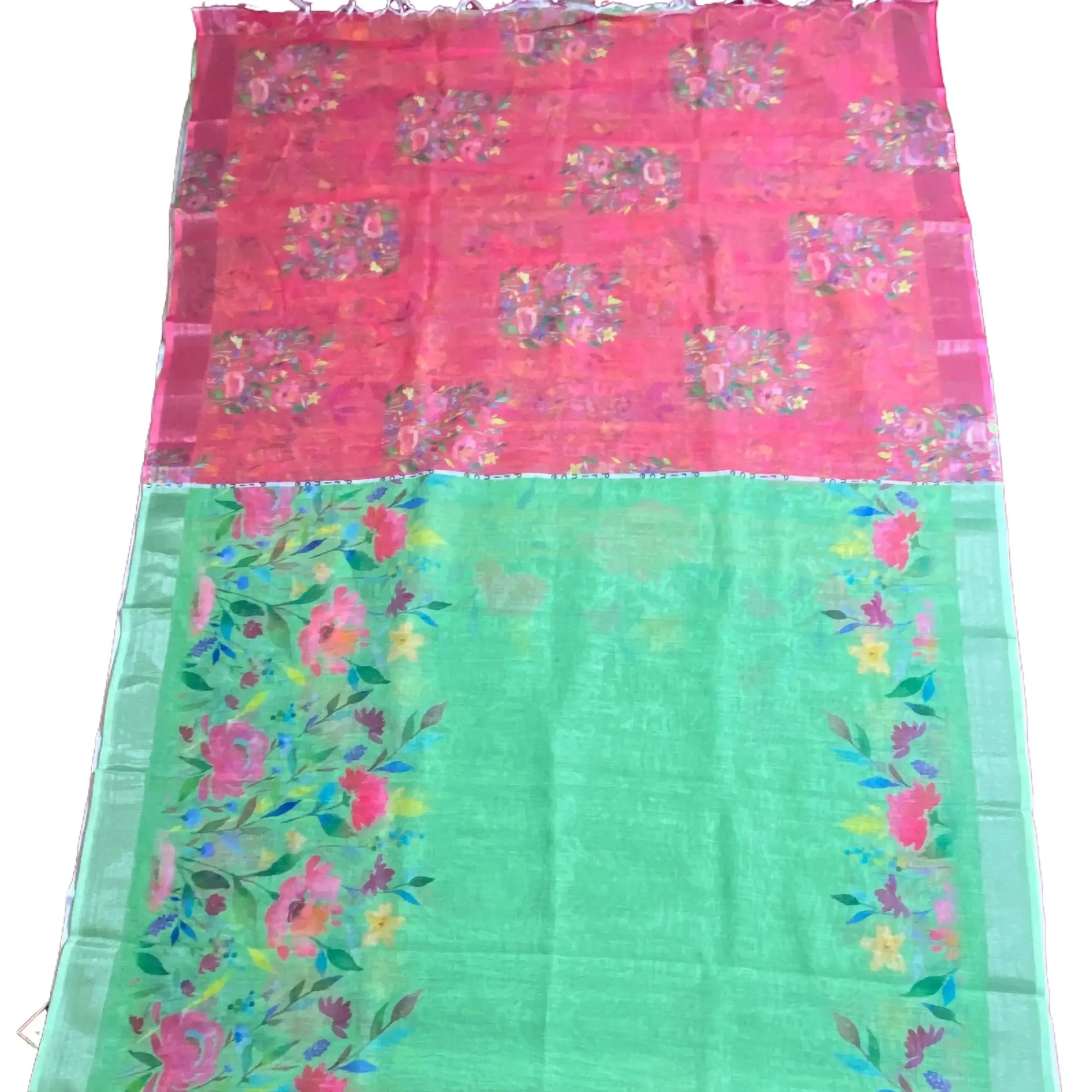 Women's Neerphool Cotton Saree with Floral Design - Pink, Green, Light Green, Soft Fabric, Included Comfortable Blouse, Elegance Style, Cold Wash Safe, Women's Clothes Piece for 2-3 Occasions, Traditional Clothes