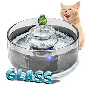 DCIOGAT All-Glass Cat Water Fountain, 3.2L/108oz Glass Pet Fountain with LED Light, Automatic Water Dispenser for Cats