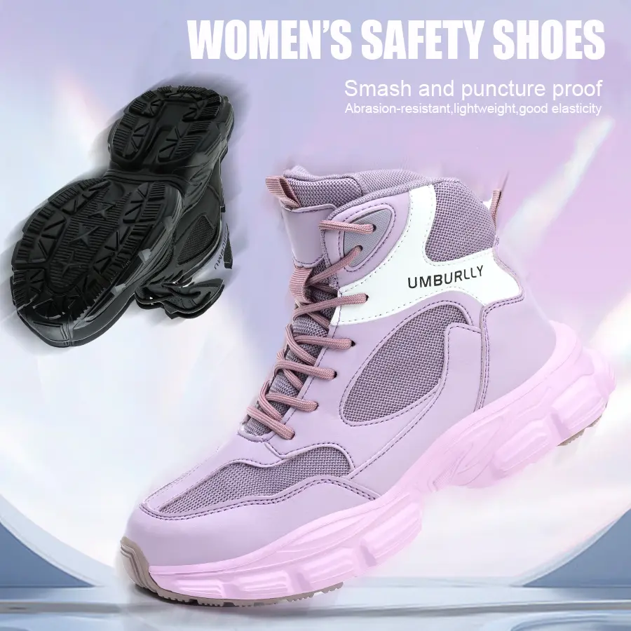 UMBURLLY Women’s High-Top Protective Work Shoes, Adjustable Industrial Safety Footwear with Kevlar Steel-Round Toe, Ankle Support, Impact-Puncture Resistance, Lightweight All-Seasons Workshop Boots