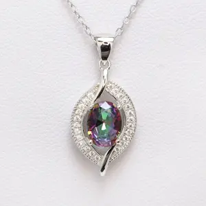 925 Sterling Silver Mystic Topaz Pendant Necklace