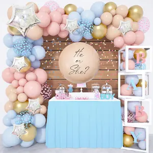 164Pcs Gender Reveal Balloon Boxes Decorations, Pink And Blue Balloon Garland Kit 4Pcs Boxes With Letters (A-Z+Baby) For Baby Shower Birthday He Or She Gender Reveal Party Supplies