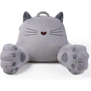 Kitty Reading Pillow for Kids Teens Adults Back Rest Pillow with Shredded Memory Foam Includes Arms and Washable Cover Light Gray Non-woven Fabric