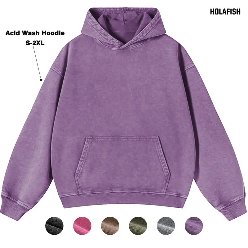Holafish Women's Oversized Ribbed Comfortable Basic Cotton Hoodie - Acid Wash, Preppy Streetwear, Vintage Longsleeves Pullover, Fall-Winter Tops Outfits