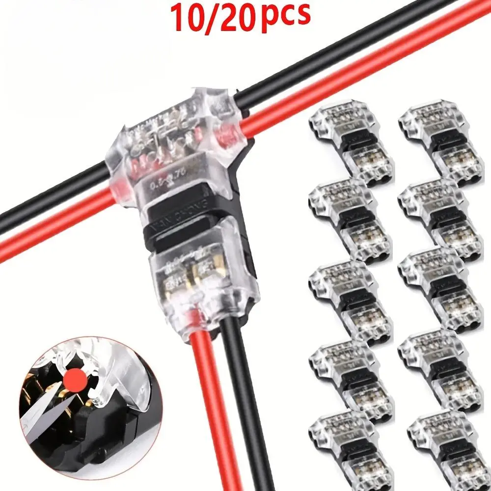T-Tap Wire Connectors, 2-Pin Wire Splice Connectors for 24-20 AWG, Solderless No Stripping 3 Way Wire Connector for LED Strip, Durable Reliable Connectors, Wire Terminal Connectors