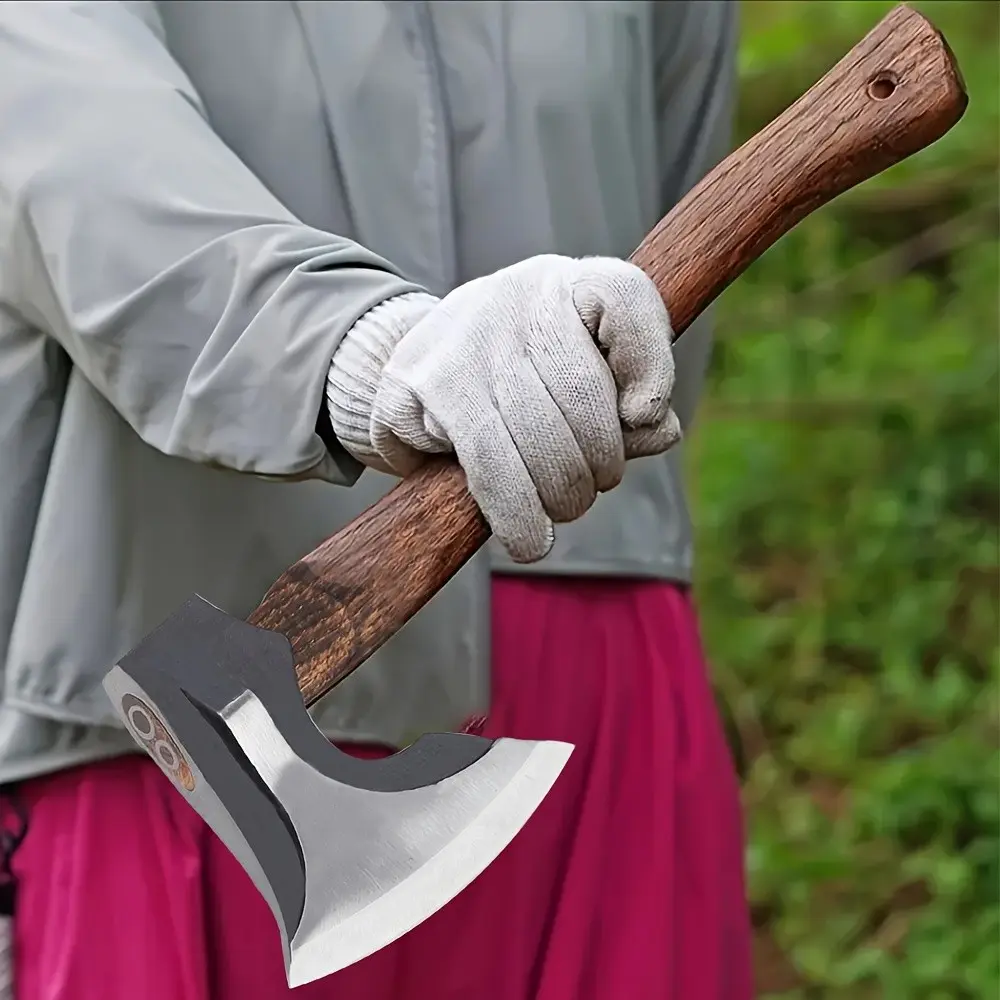1pc Axe, Professional 15.6-Inch Backyard Axe, Carbon Steel Forged Axe with Wooden Handle, Hand-Carved Axe, Used for Chopping Wood, Gardening, And Camping