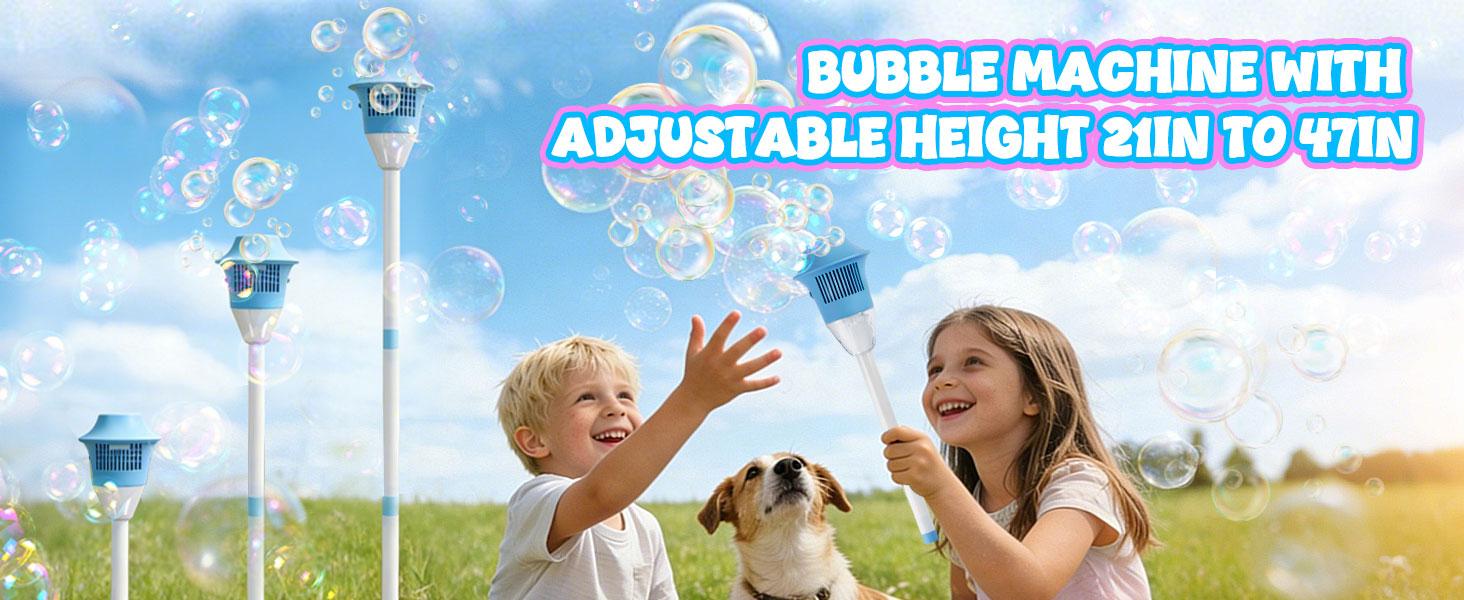 【Free Shipping 】Automatic Bubble Machine for Kids,Standing Torch Bubble Maker with Light/Music for Toddlers, Height Adjustable Up 21 to 47 Inches,Pecfect for Birthday and Outdoor Party, Gifts