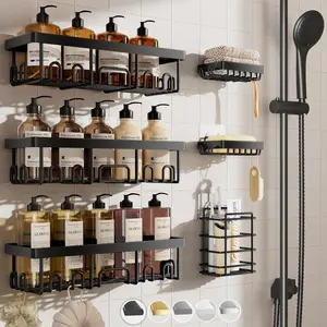 6 Pcs Self Adhesive Shower Caddy Shelf Organizer Rack, Bathroom Shelves, Bathroom Accessories Organizer, Shower Organizers for Home Farmhouse, RV Storage Solutions & Essentials
