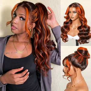 【 Salon Style at Home 】Ginger Highlights On Brown Hair 360 Lace Frontal Invisi Strap Skin Lace Invisi Drawstring Snug Fit Body Wave Human Hair Wig#summerwins,summerhairstyles