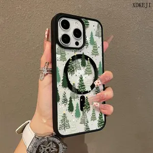 Christmas Tree Graphic Pattern Premium Magnetic Phone Cases for iPhone 17 Air 16 15 14 Pro Max 13 12 11 Plus Smartphone Shockproof Protection Acrylic Cover Cellphone Protective magsafe magnetic case Resistance Casing