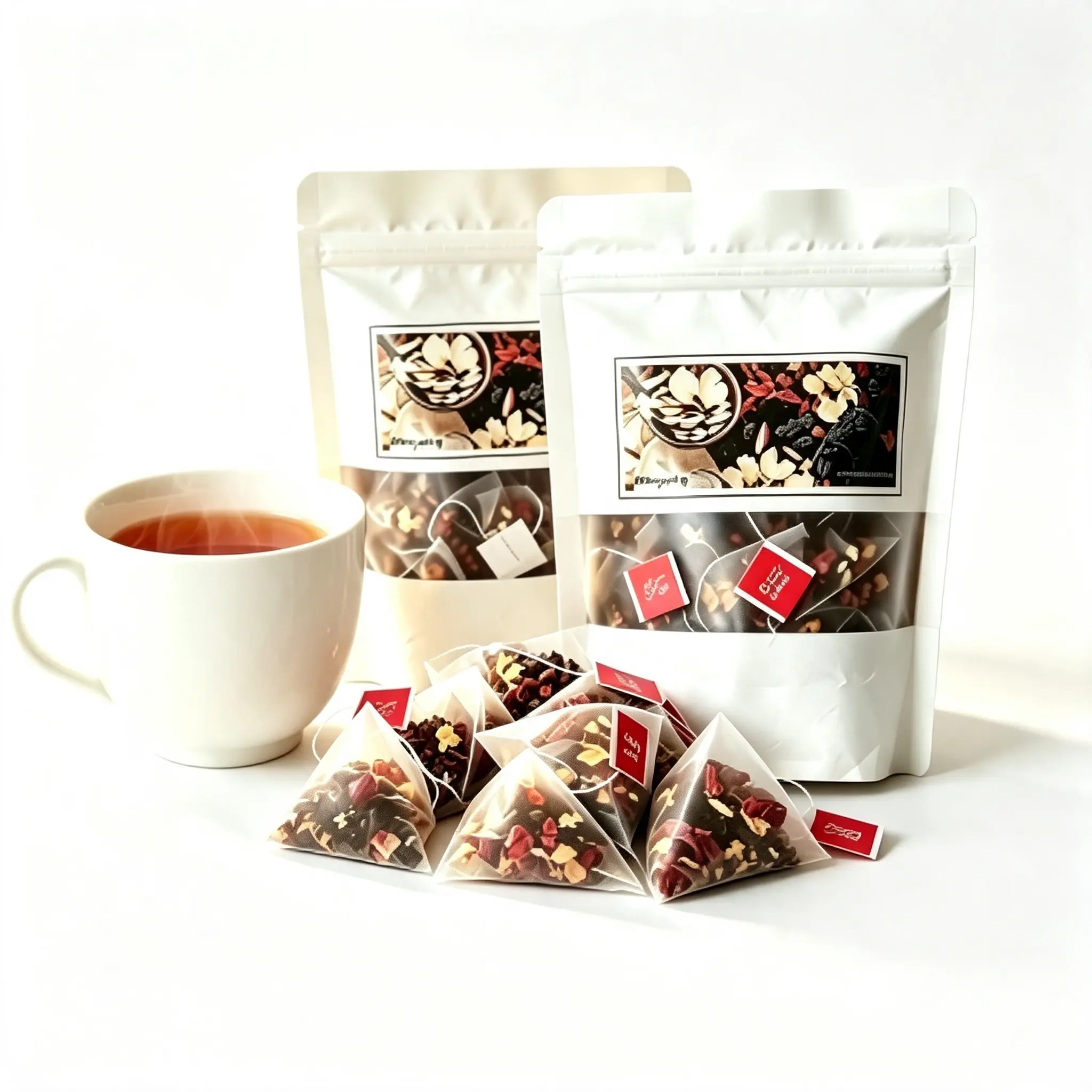 Ginseng 8-Treasure Herbal Tea, Premium Pyramid Tea Sachets, 8 Natural Plant Ingredients, Caffeine-Free Daily Herbal Drink for Adults red date beverage goji berry tea formula ginseng kidney bag gentle detox alkaline friend gift christmas