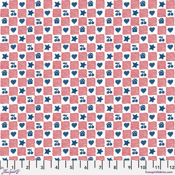 Fabric FreeSpirit Red Simple American Home Happy Birthday, America! by the Quarter Yard PWMY026.RED