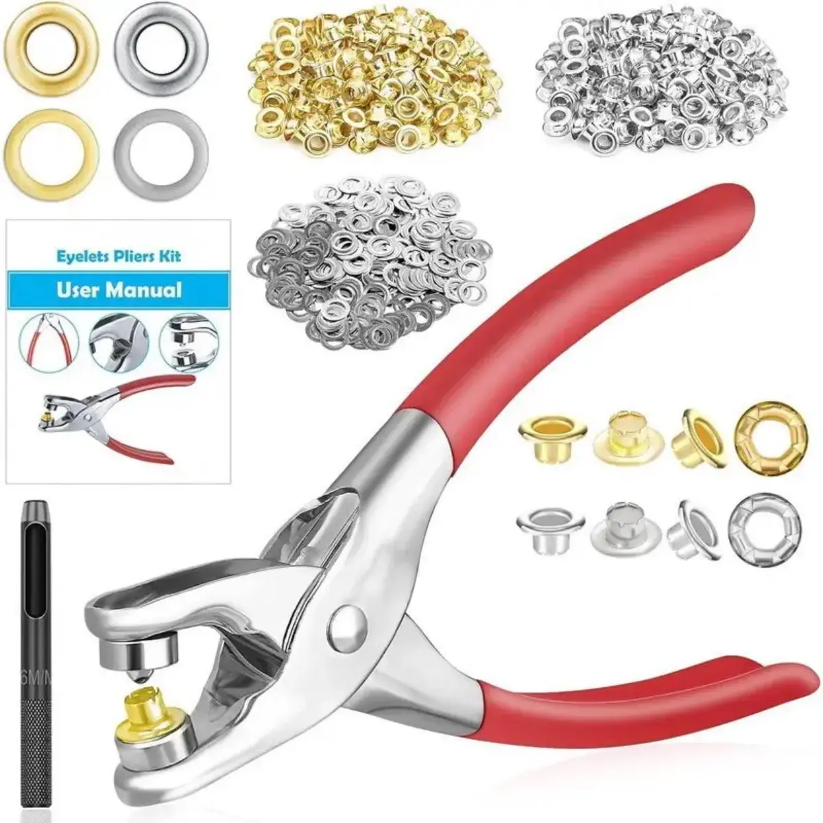 803Pcs Grommet Eyelet Pliers Kit, 1/4 Inch Grommet Tool Kit, Includes 800 Metal Eyelets, Portable Hand Press for Leather/Belt/Shoes/Cloths